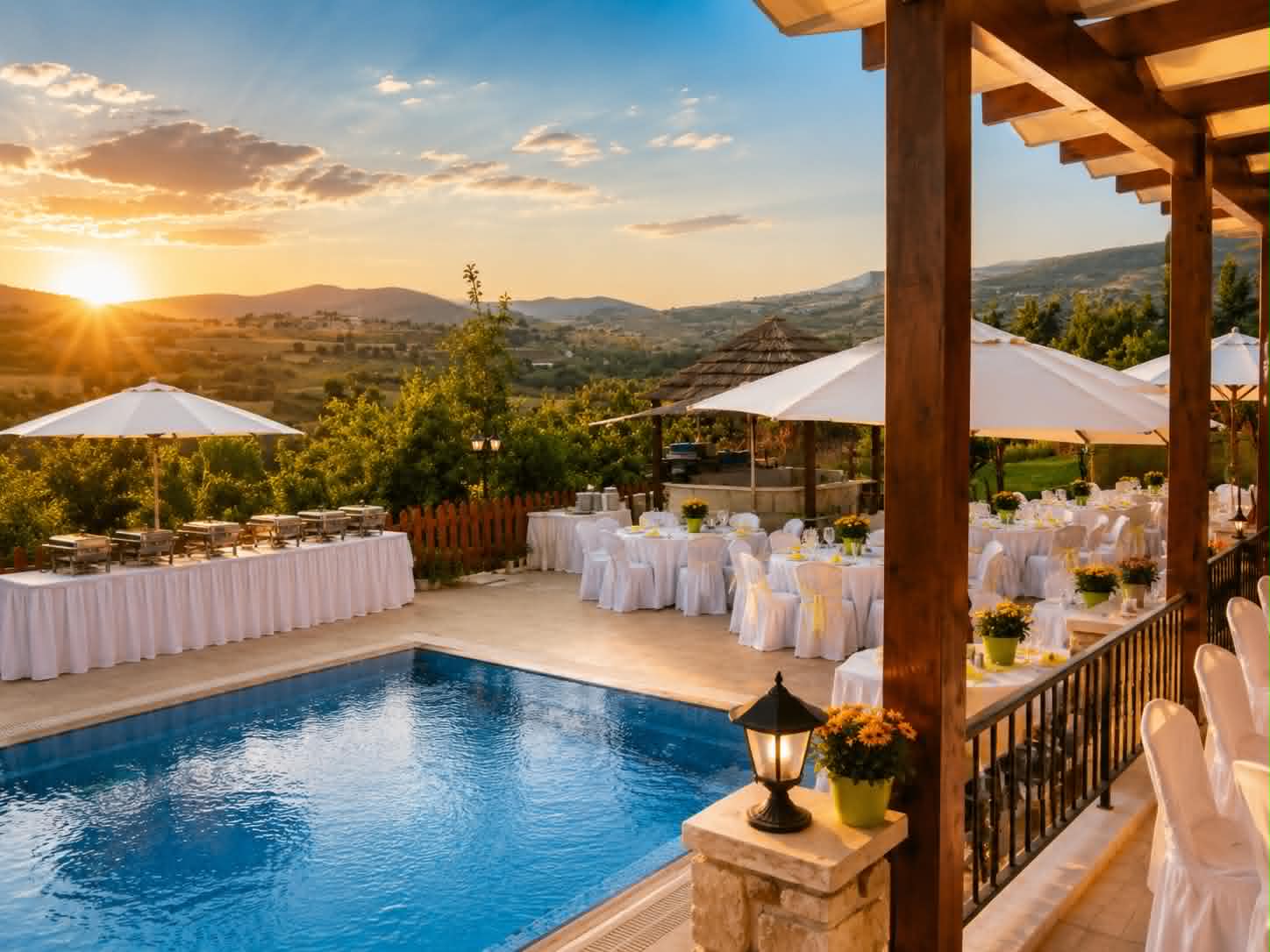 A christening celebration set up in the garden
