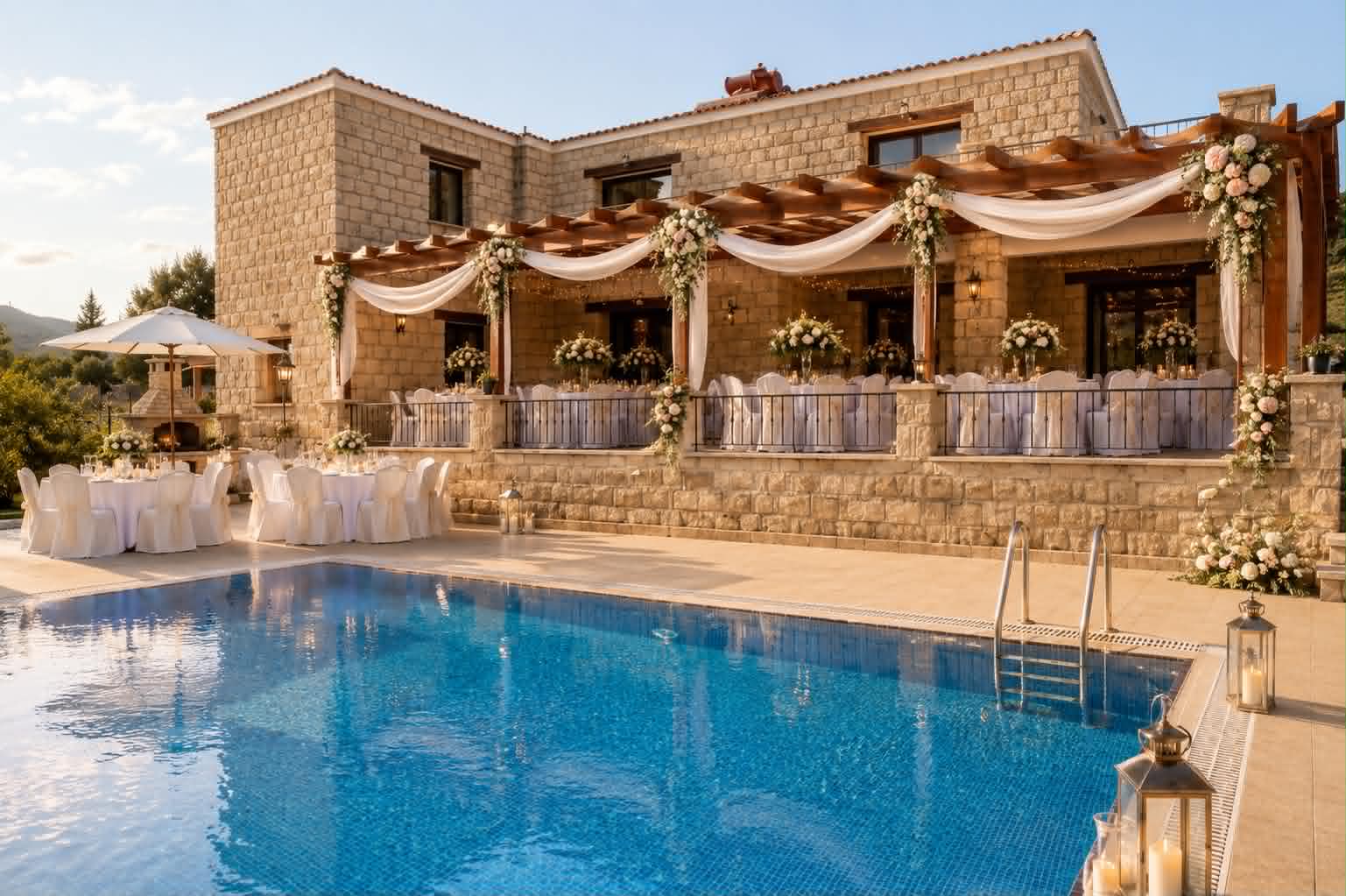 Guests gathered for a wedding at Stephanie Villa